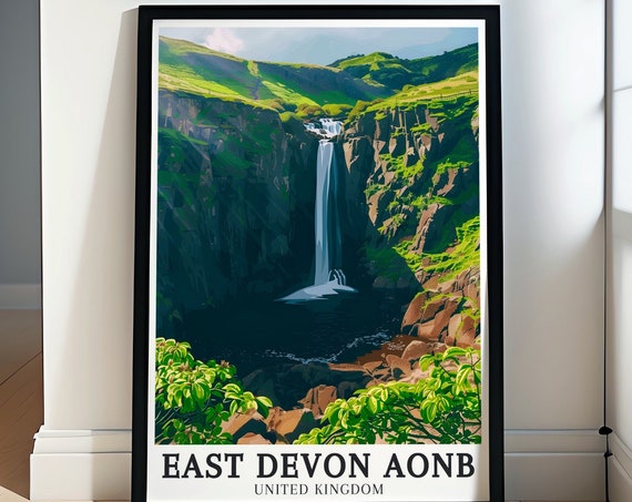 East Devon Aonb Print Spekes Mill Mouth Waterfall Print Beautiful Spekes Mill Mouth Waterfall Decor East Devon Aonb Poster