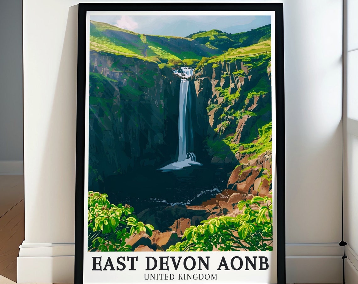 East Devon AONB Spekes Mill Mouth Waterfall Cliff Nature Poster