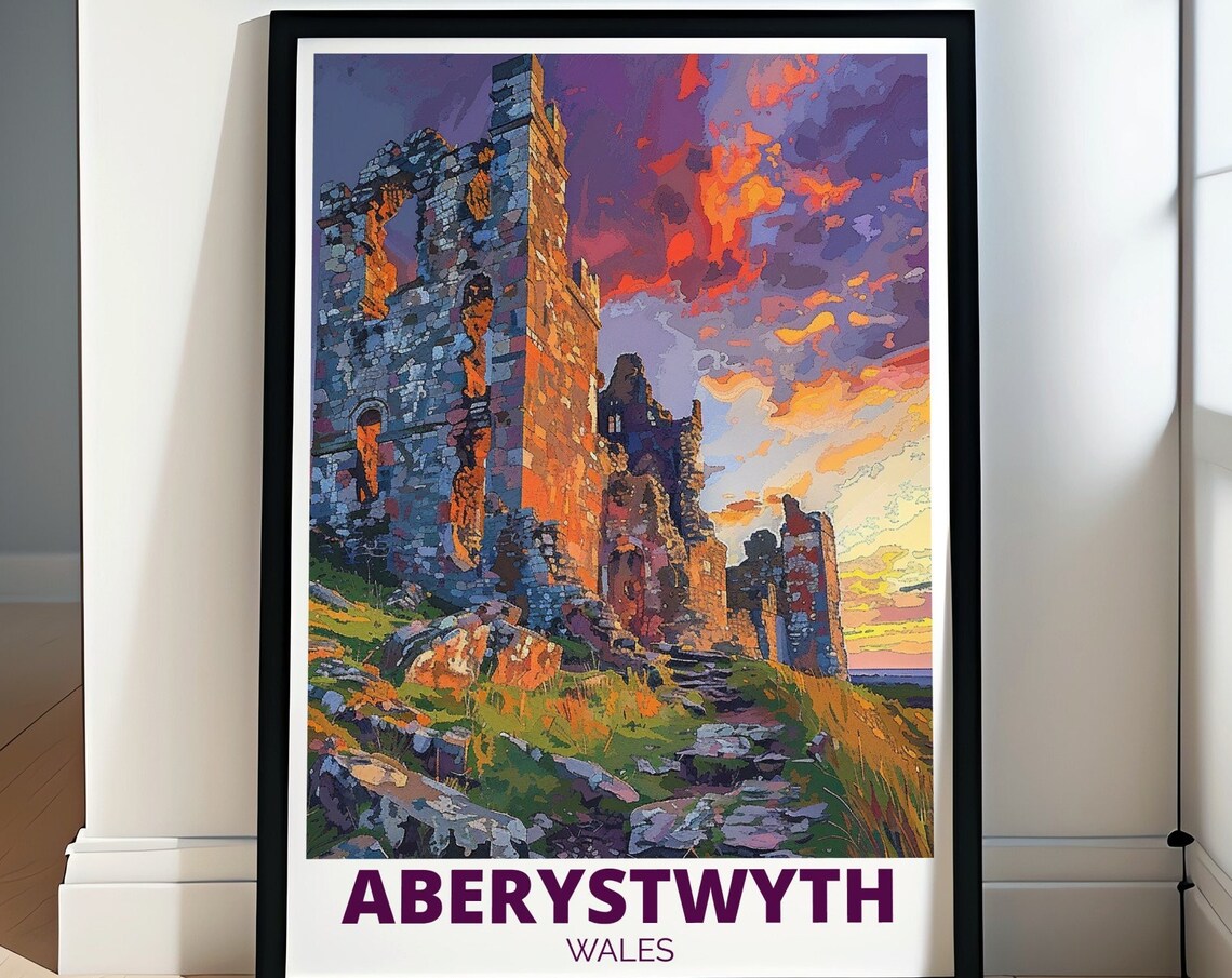Aberystwyth Castle Ruins Sunset Wales Heritage Travel Poster