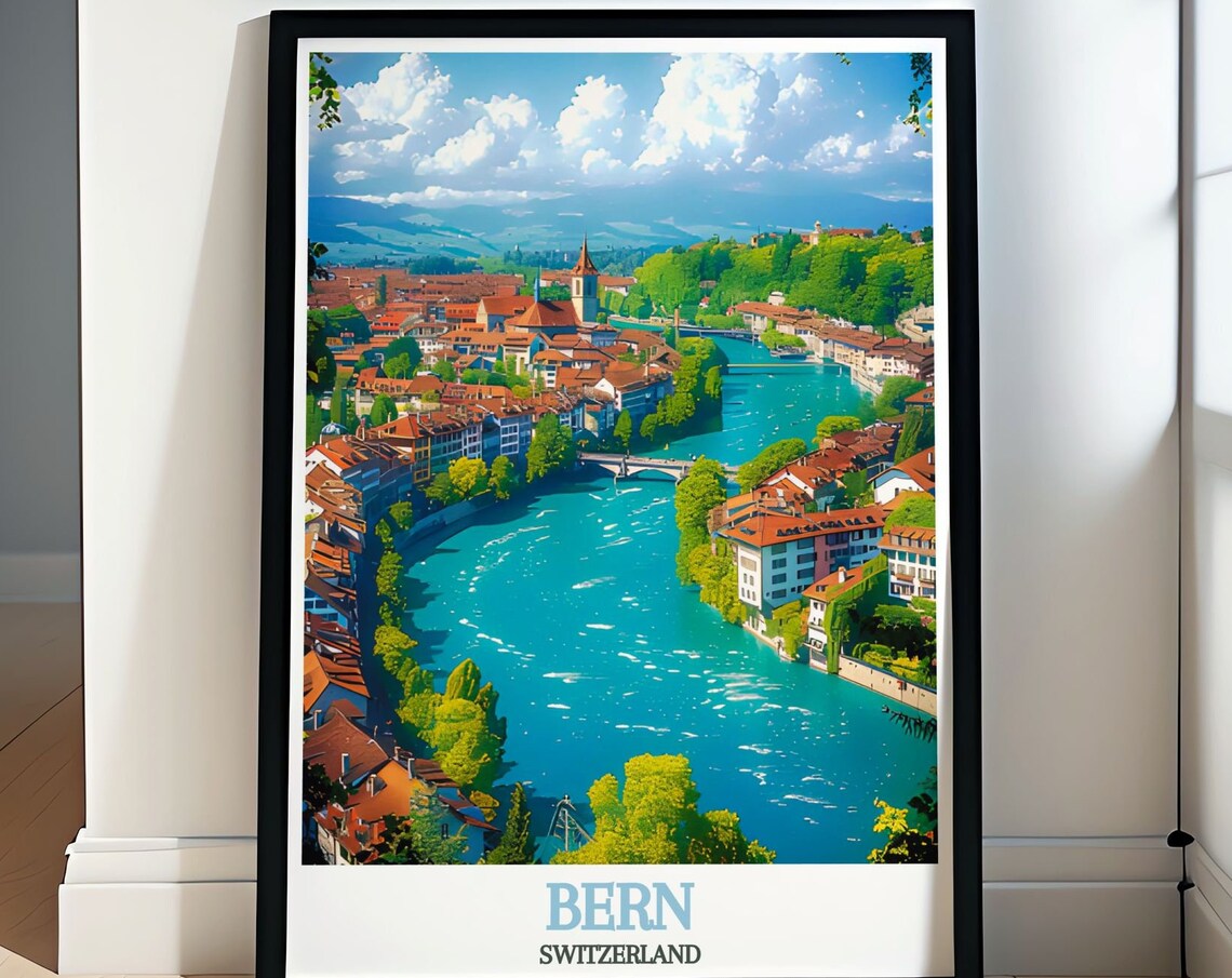 Bern Aare River Travel Poster, Vintage Wall Art