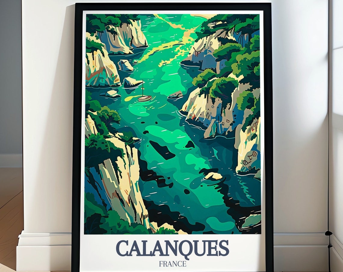 Calanques Aerial View Of Emerald Inlet Between White Cliffs Poster