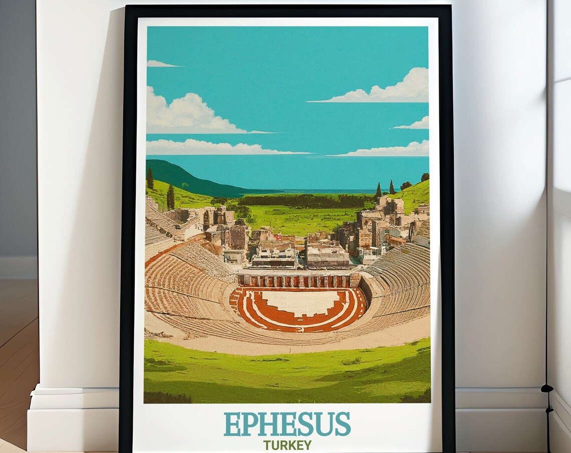 Ephesus Turkey Great Theatre Amphitheater Vintage Travel Poster