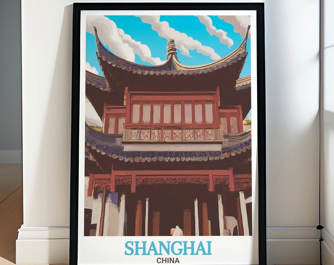 Shanghai China Yu Garden Classical Pavilion Watercolor Art Poster
