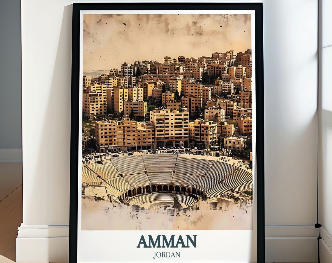 Amman Roman Theater With the City Skyline of Jordan Travel Poster
