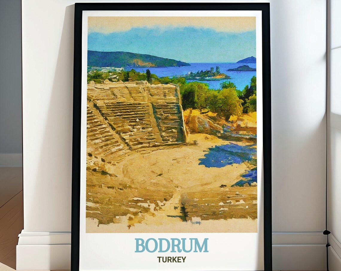 Bodrum Turkey Ancient Amphitheatre Sea View Watercolor Travel Poster