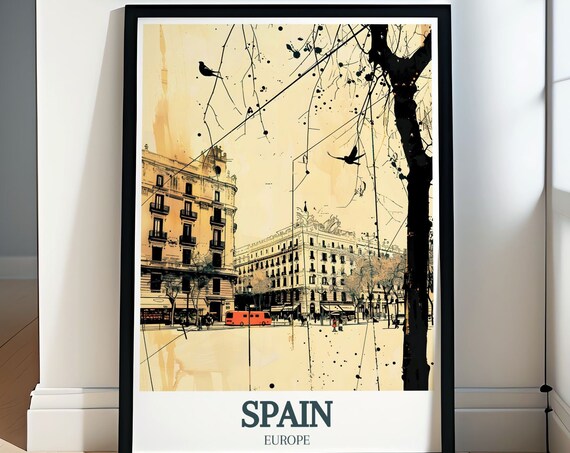 Spain Barcelona La Rambla Street Artistic Sketch Boulevard Travel Poster