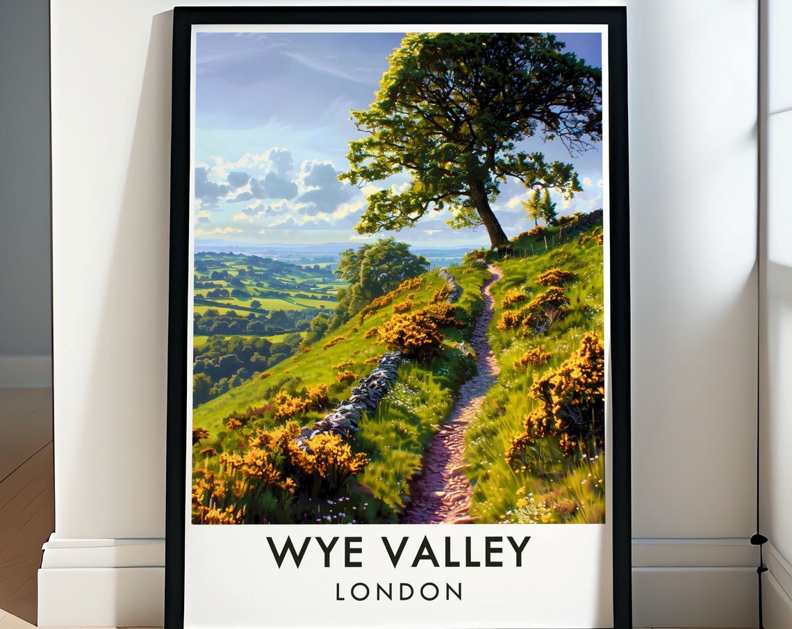 Wye Valley Sunlit Hillside Path Through Gorse Meadows England Poster