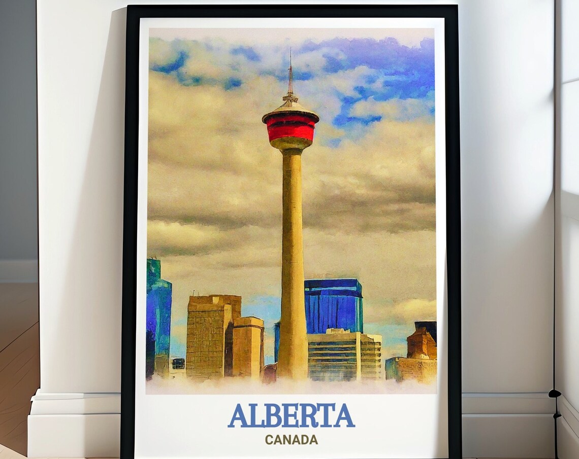 Alberta Calgary Tower Skyline Watercolor Canada City Landmark Poster