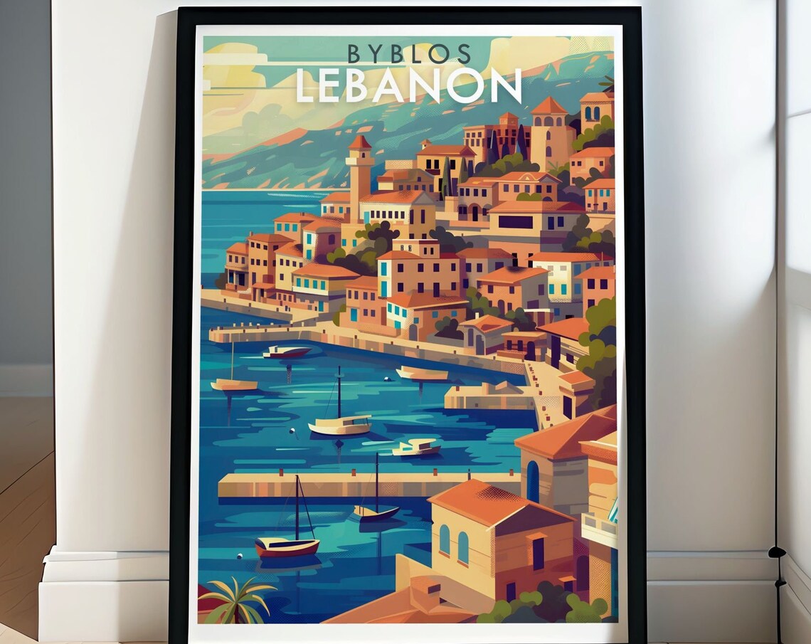Byblos Lebanon Coastal Harbor Old Town Sunny Travel Art Poster