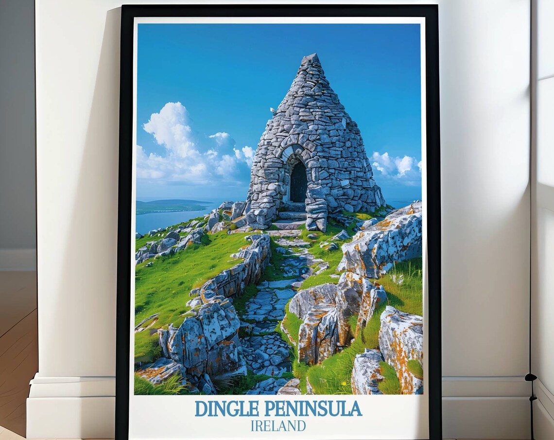 Dingle Peninsula Ireland Travel Poster Ancient Stone Oratory View