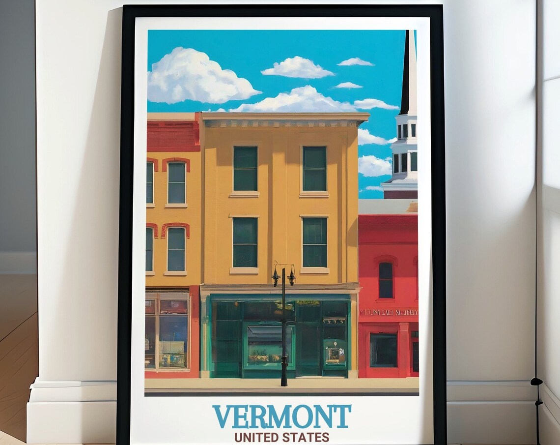 Vermont Church Street Marketplace Colorful Storefronts Travel Poster