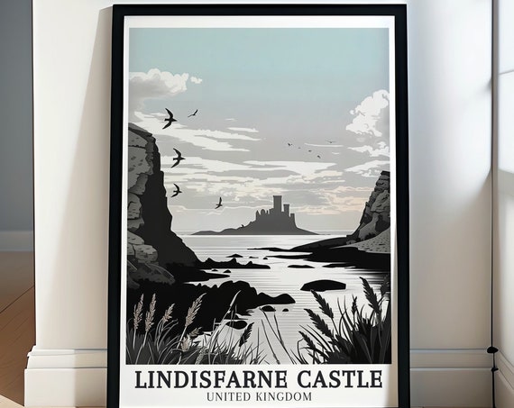 Lindisfarne Castle Poster Causeway To Lindisfarne Castle Travel Wall Art North Sea Views Northumberland Decor