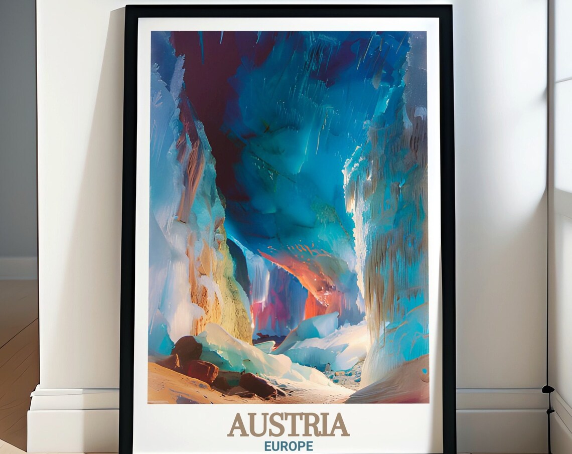 Eisriesenwelt Ice Cave Crystal Blue Interior Travel Art Poster