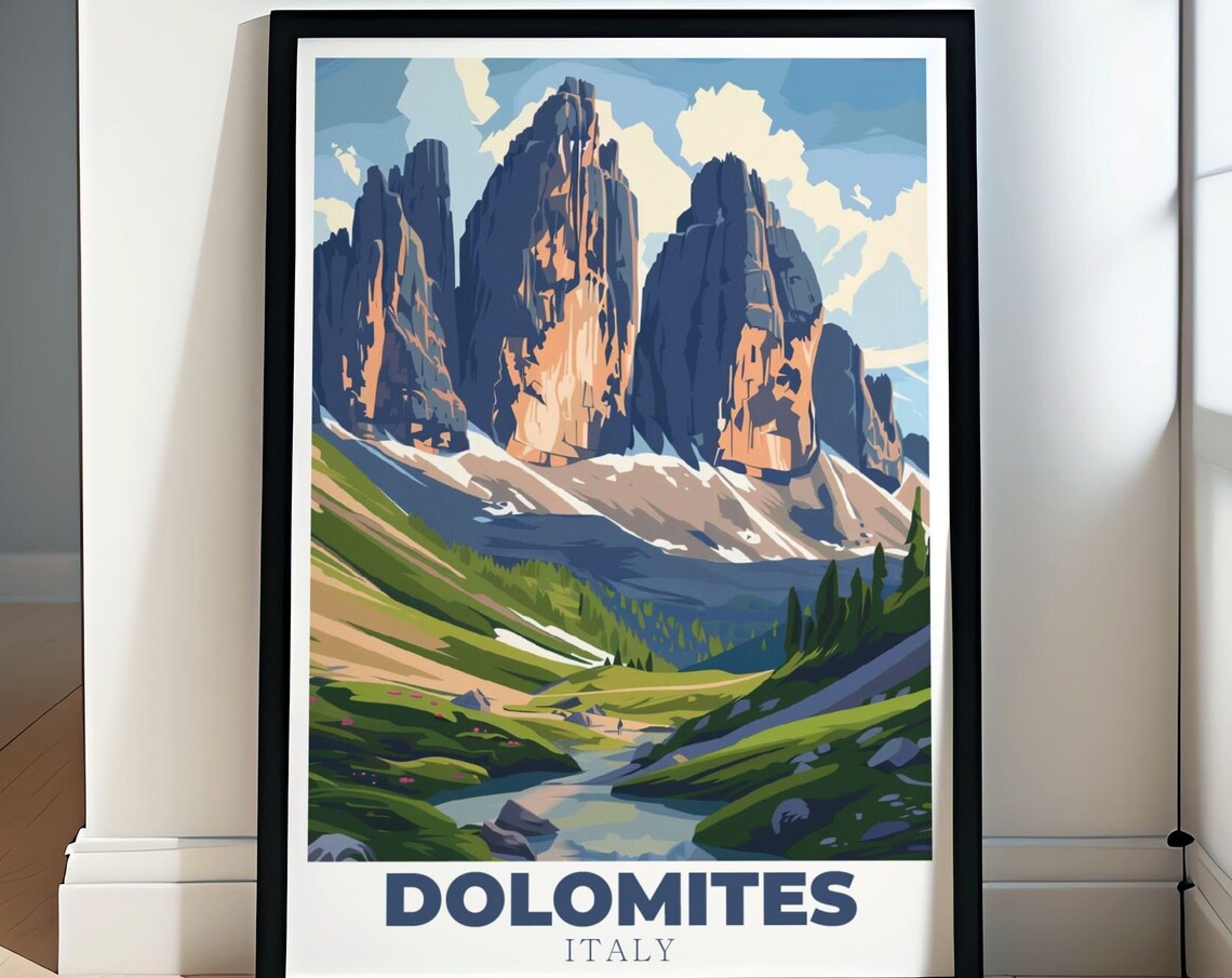 Dolomites Italy Tre Cime Peaks Alpine Meadow Summer Travel Poster