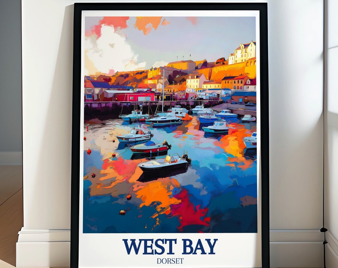 West Bay Dorset Harbour Boats Sunset Jurassic Coast Travel Poster