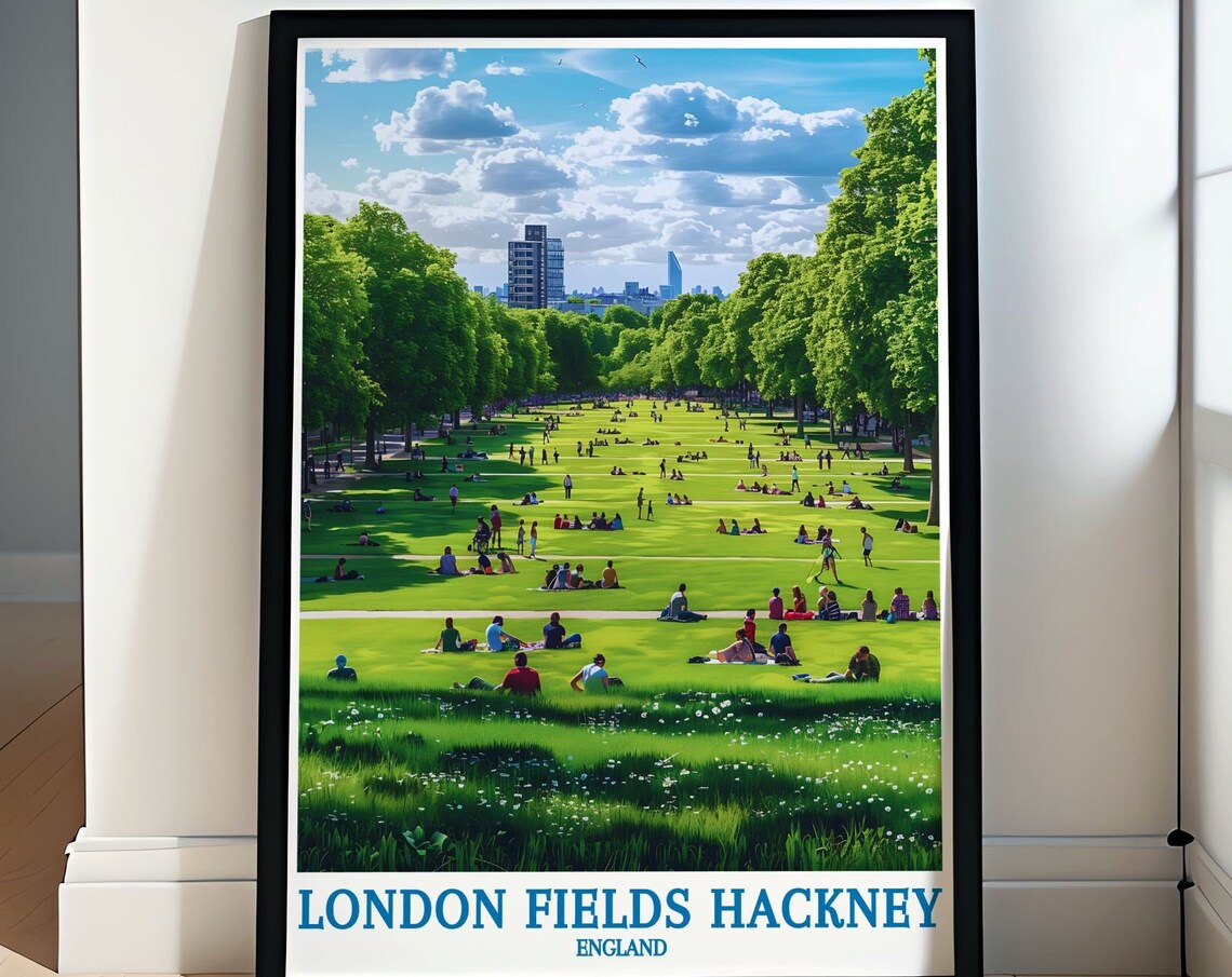 London Fields Hackney Sunny Park Lawn Picnic Day Travel Poster