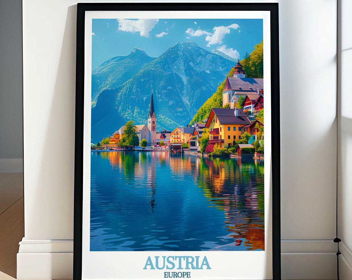 Hallstatt Austria Lakeside Village Reflections Mirror Lake Poster