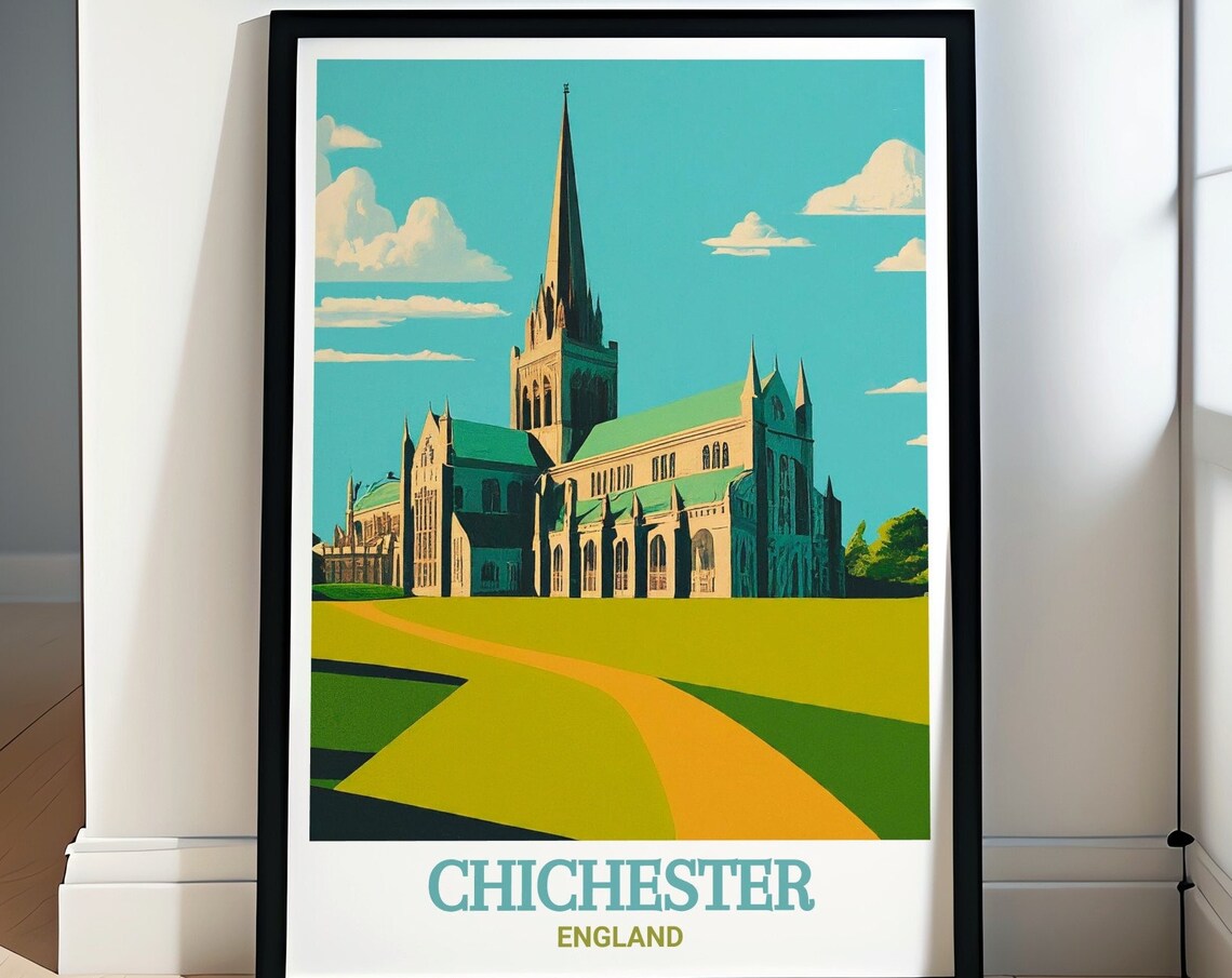 Chichester England Cathedral Spire Green Lawn Classic Poster
