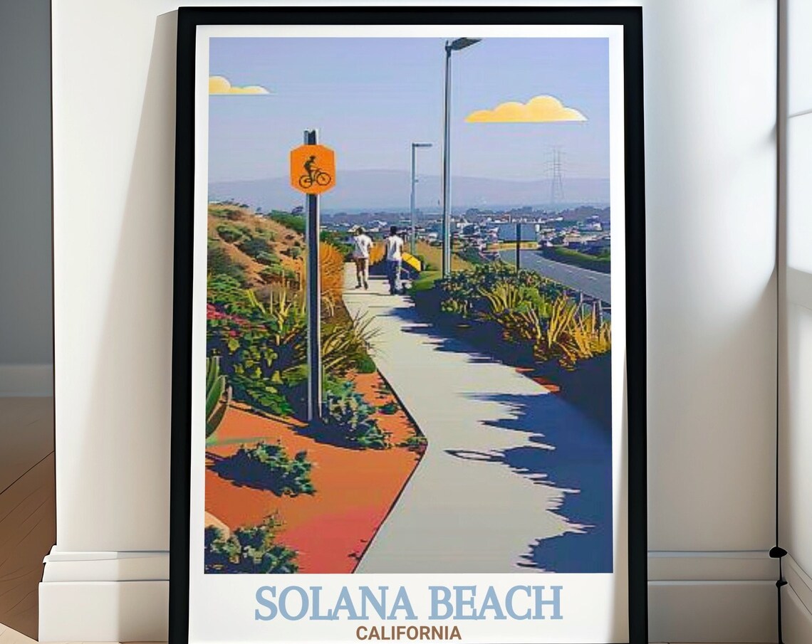 Solana Beach California Coastal Rail Trail Bike Path Travel Poster