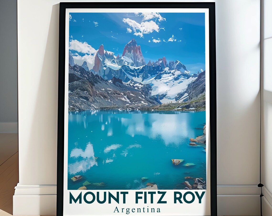 Mount Fitz Roy Turquoise Lake Below Peak Patagonia Argentina Travel Poster