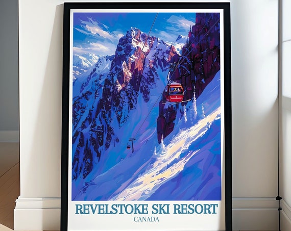 Revelstoke Print Revelstokes Iconic Mount Mackenzie And Revelation Gondola Cable Car Art Ski Resort Print Canada Travel Poster