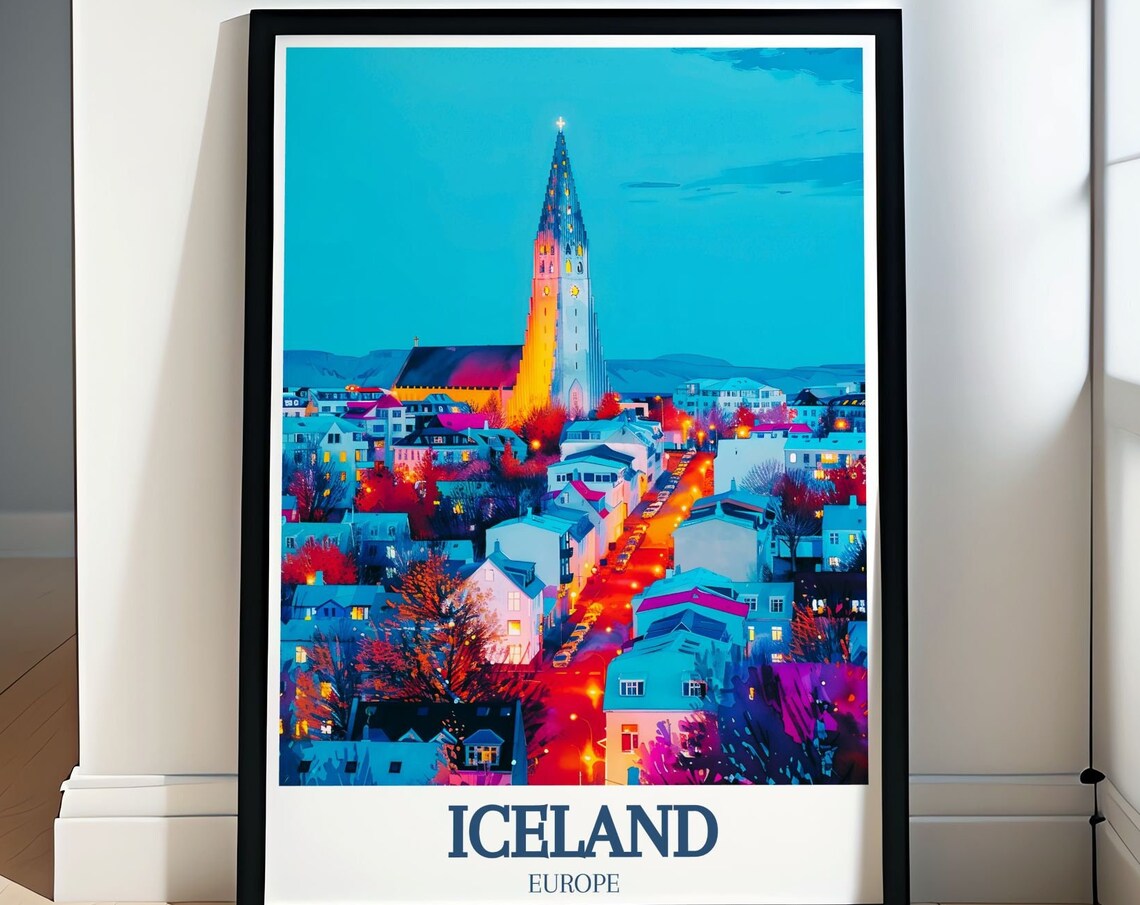 Reykjavik Iceland Hallgrimskirkja Glowing Dusk Cityscape Poster
