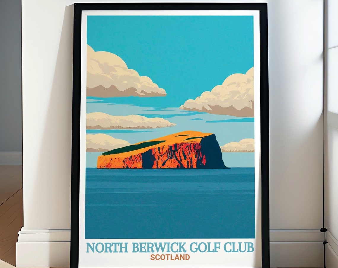 North Berwick Golf Club Print Bass Rock Travel Poster Bass Rock Travel Print North Berwick Golf Club Art Golf Club Poster