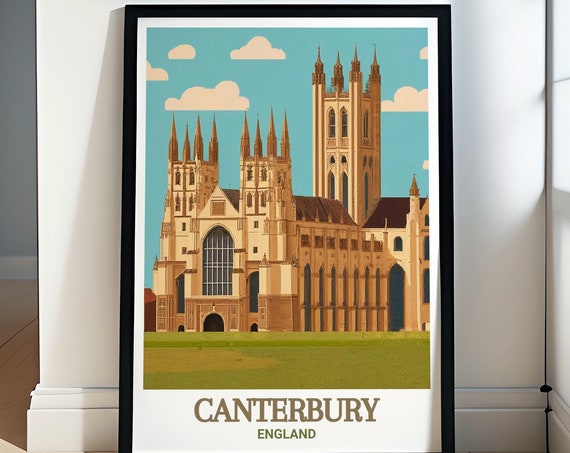Canterbury Poster Canterbury Cathedral Travel Poster Medieval Gothic Architecture Scenic Canterbury Print