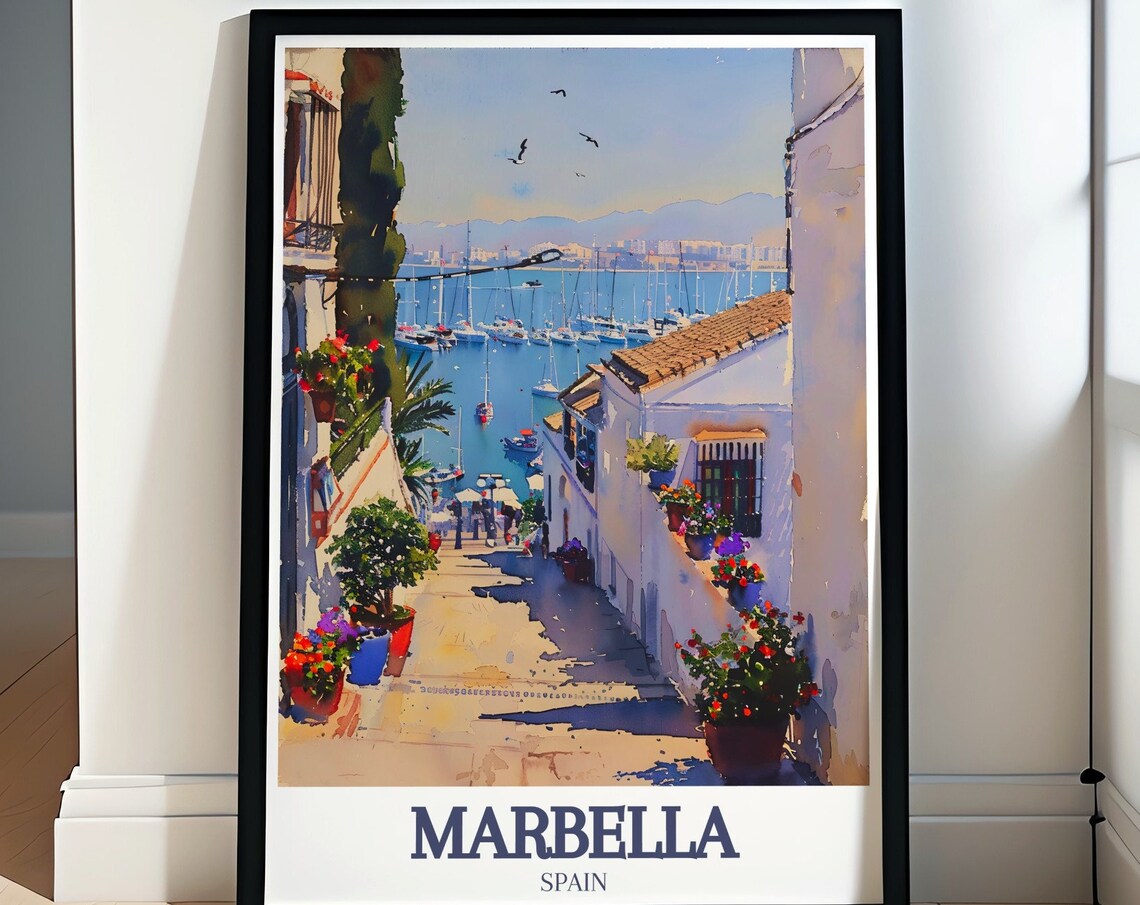 Marbella Old Town Flowered Alley To The Marina Spain Travel Poster
