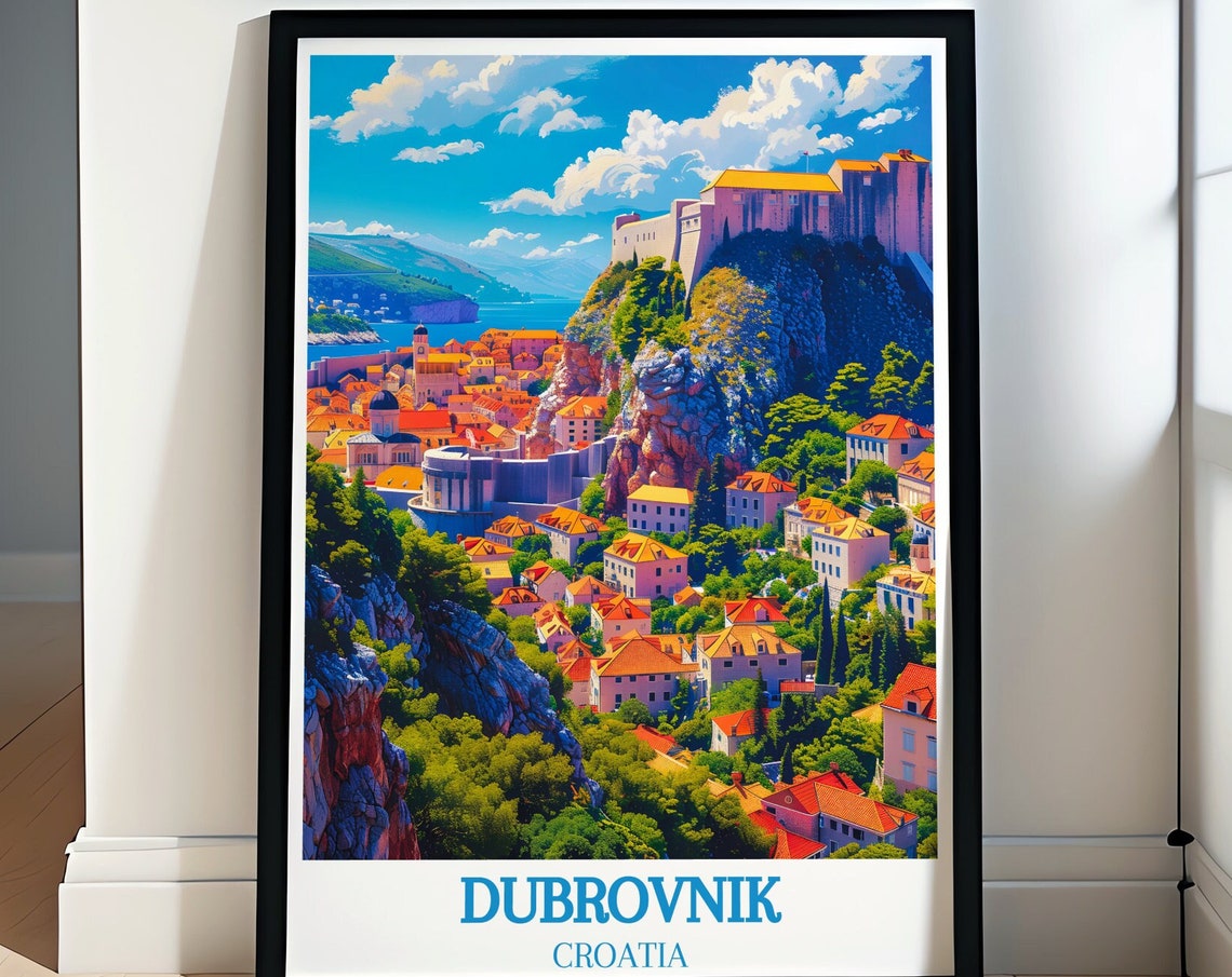 Dubrovnik Travel Poster Wall Art Dubrovnik Old Town Walls Travel Print Of Dubrovnik Dubrovnik Art Lovers Gift Croatia Travel Poster