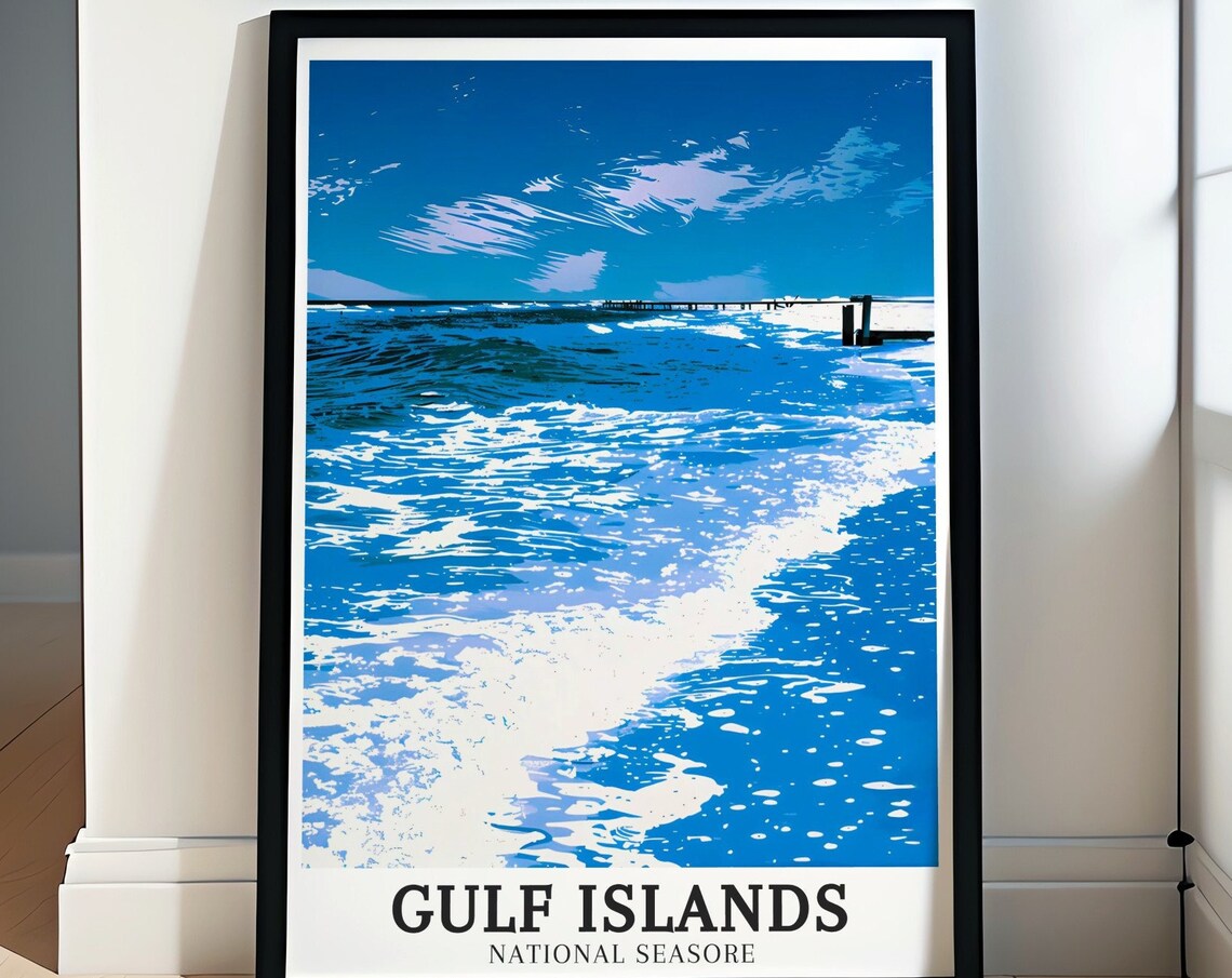 Gulf Islands National Seashore Ocean Waves Pier Travel Poster