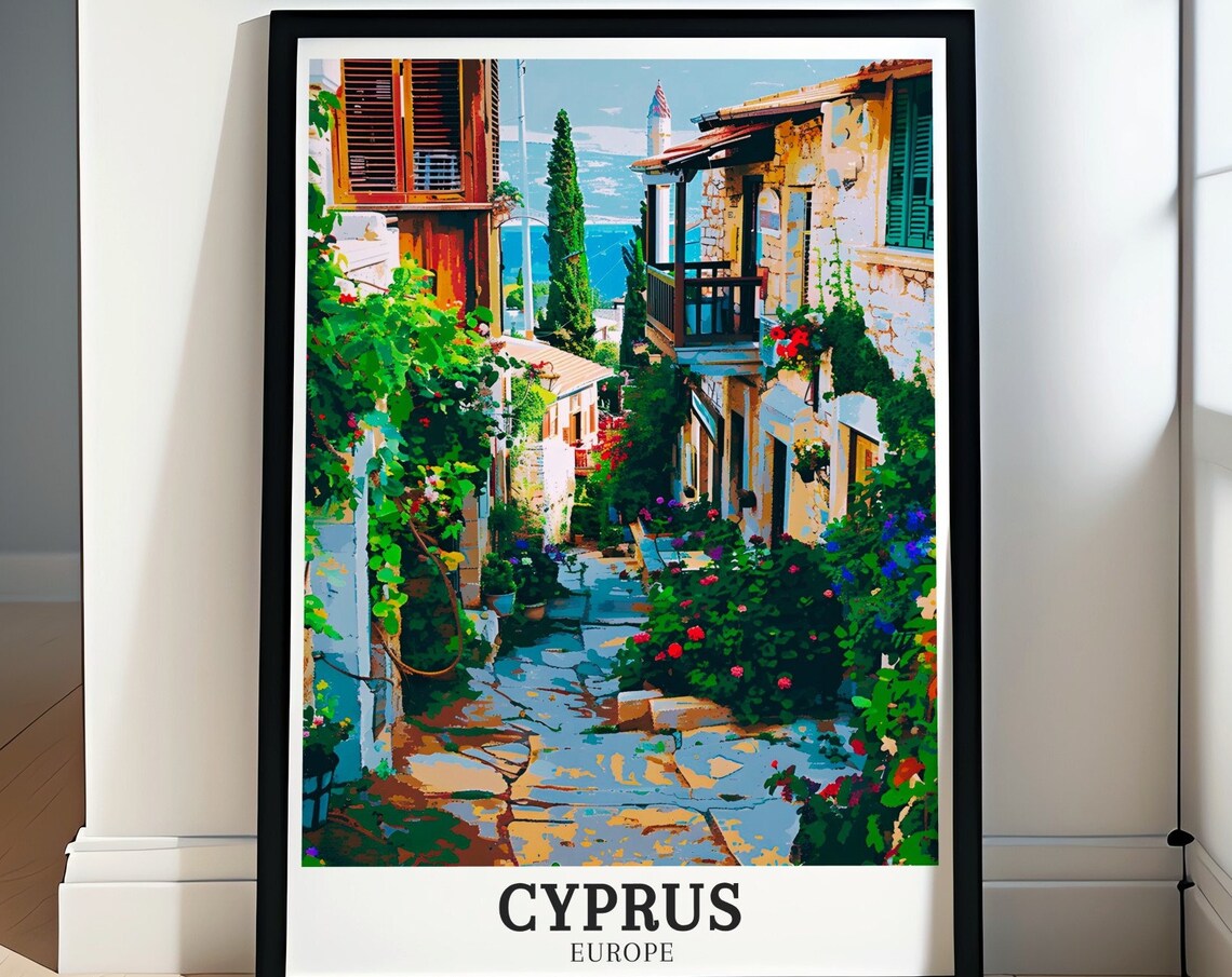 Cyprus Village Flowered Street Mediterranean Sea View Poster