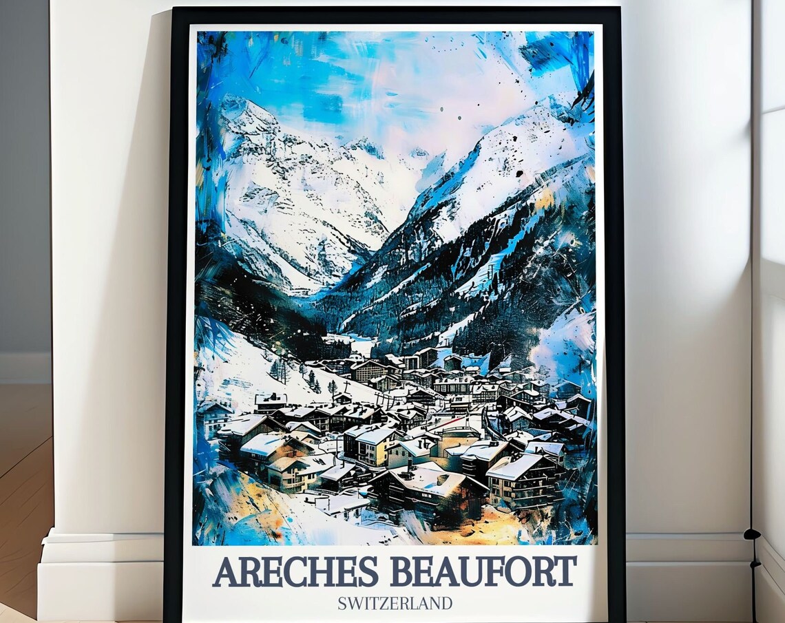 Areches Beaufort Snowy Ski Village Alpine Valley Winter Retreat Poster