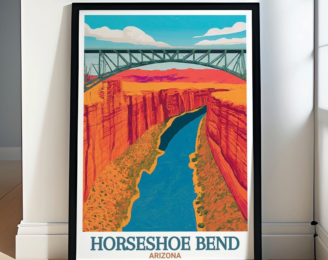 Navajo Bridge Spanning the Canyon River Horseshoe Bend Travel Poster
