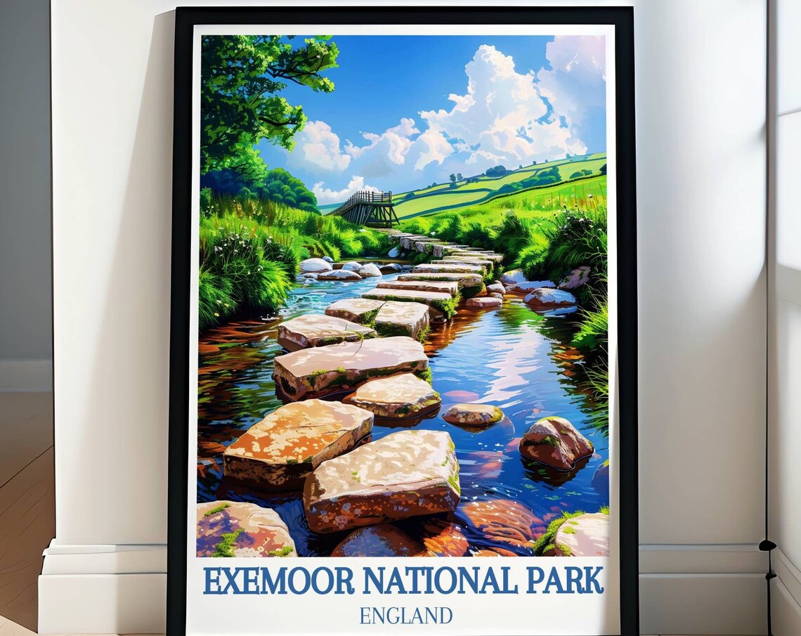 Exmoor National Park Stepping Stones Over a Woodland Stream Poster