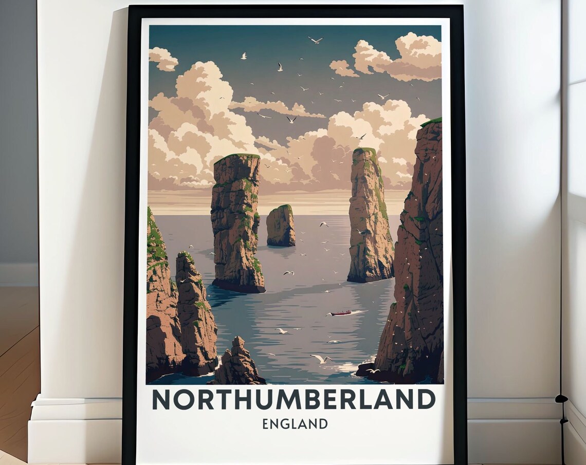 Farne Islands Sea Stacks Seabirds Northumberland England Travel Poster