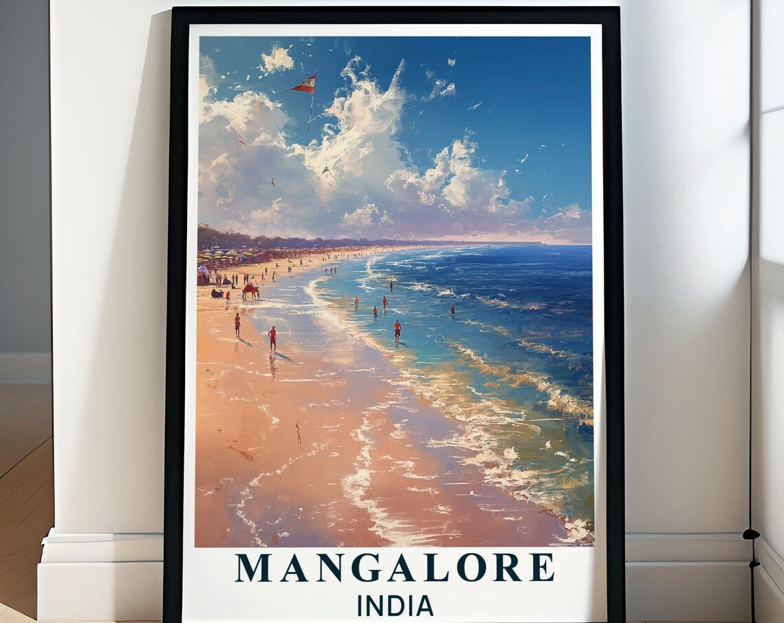 Mangalore India Golden Sand Beach Waves Kites Coastal Travel Poster
