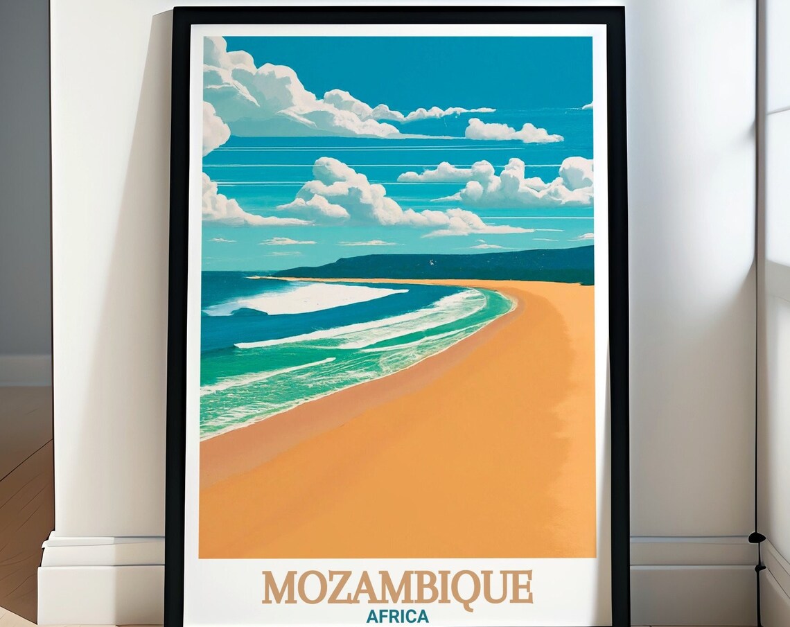 Mozambique Tofo Beach Turquoise Waves Golden Sand Travel Poster