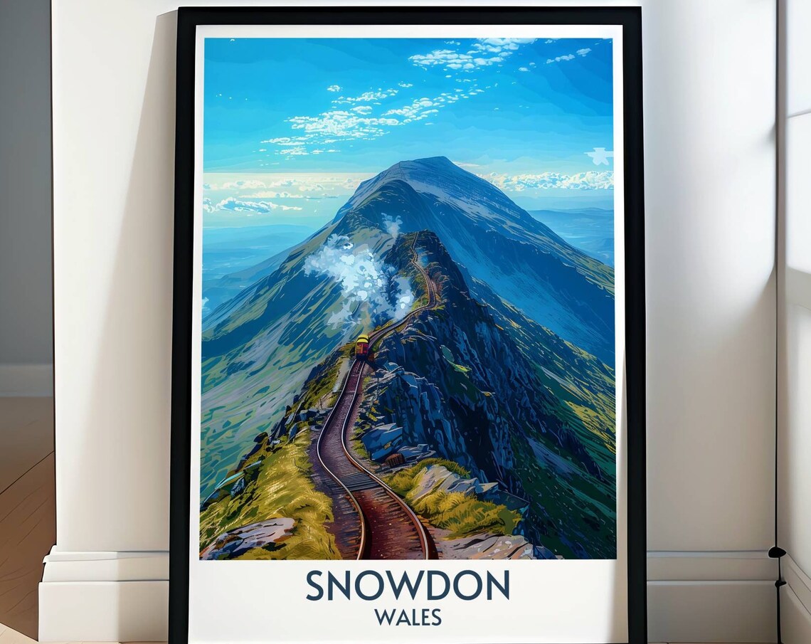 Snowdon Wales Travel Poster Mountain Railway Above the Clouds View