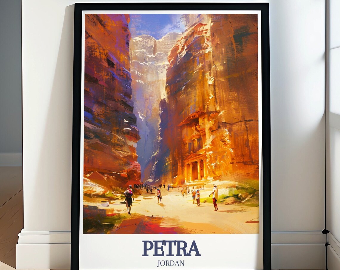 Petra Jordan Ancient Treasury Facade in the Sunlit Siq Canyon Poster