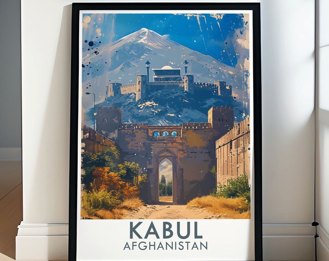 Ancient Kabul Afghanistan Historic Citadel Mountain Travel Poster