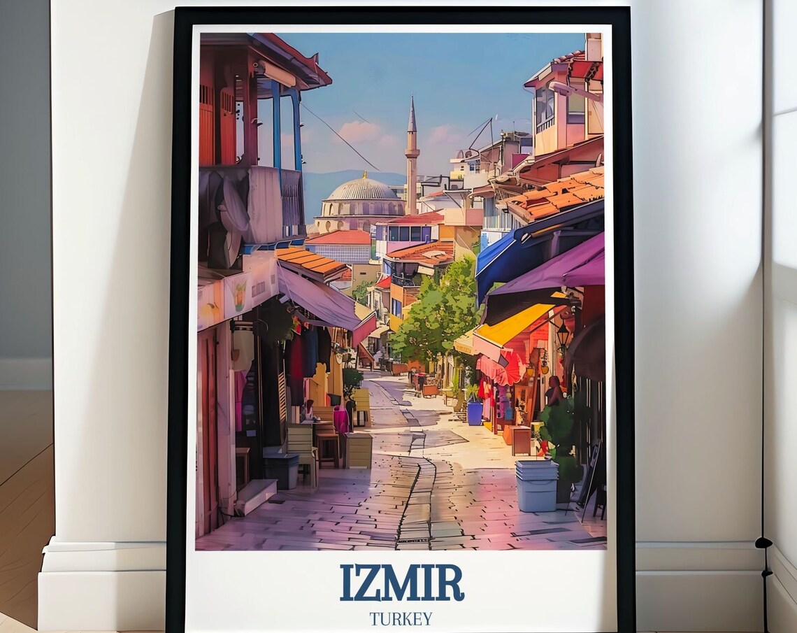 Izmir Turkey Old Bazaar Street Colorful Shops Mosque View Poster