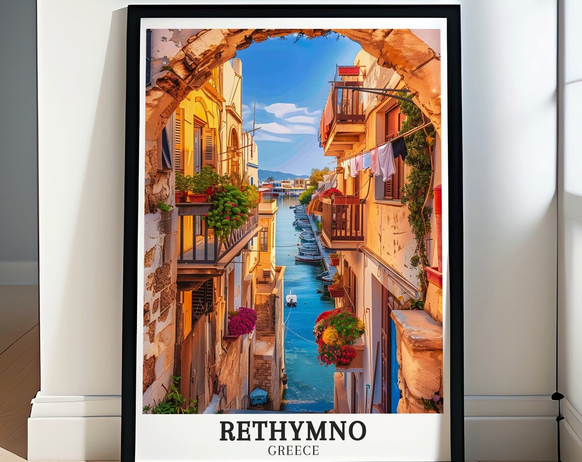 Rethymno Old Town Archway Flower Balconies Crete Greece Poster