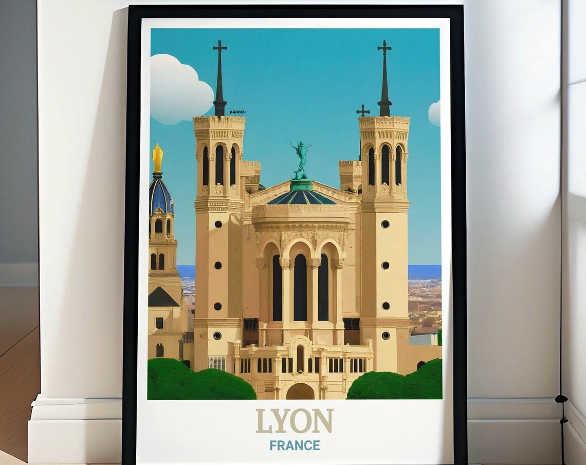 Lyon Basilica of Notre-Dame de Fourviere France Landmark Travel Poster