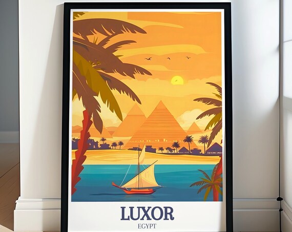 Luxor Travel Poster Pyramids Of Giza And Nile River Wall Art Luxor Egypt Art For Home Decor Pyramids Of Giza And Nile River Decor