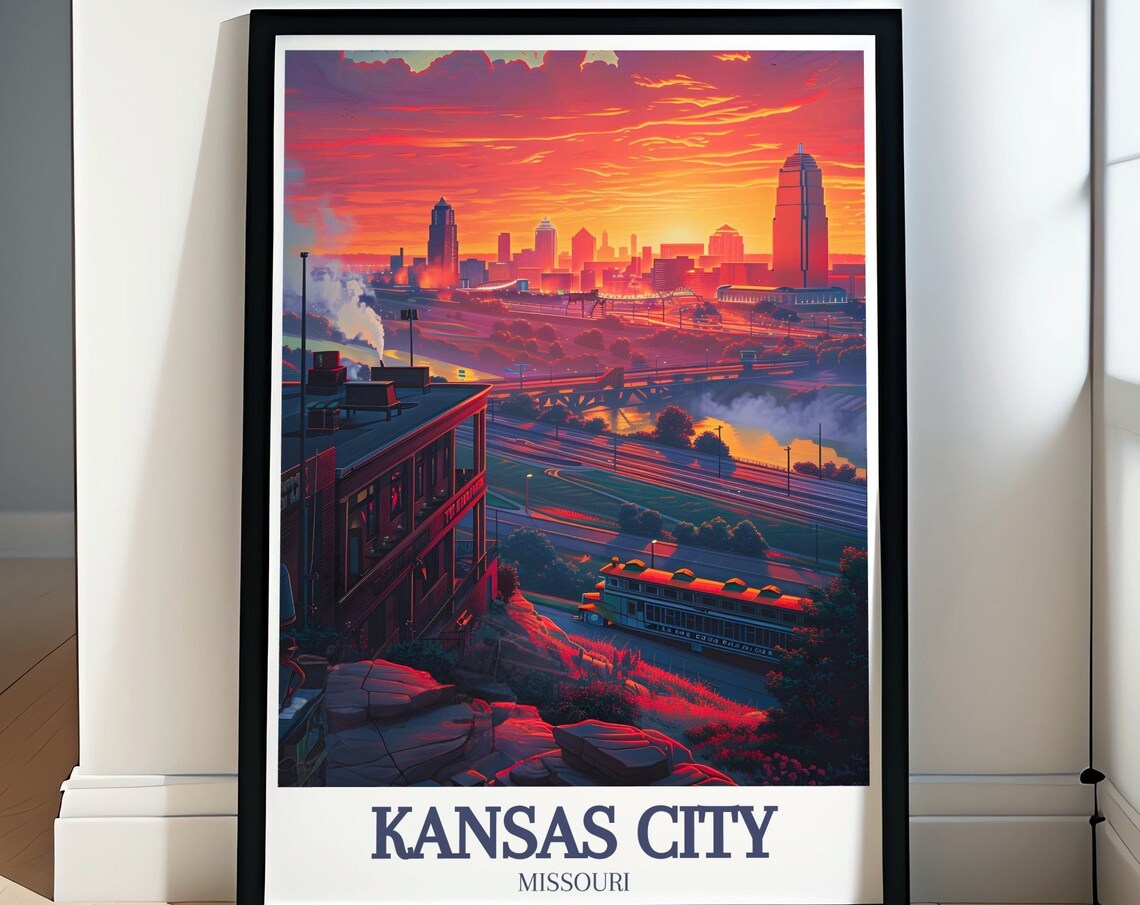 Kansas City Missouri Downtown Skyline Sunset Riverside View Poster