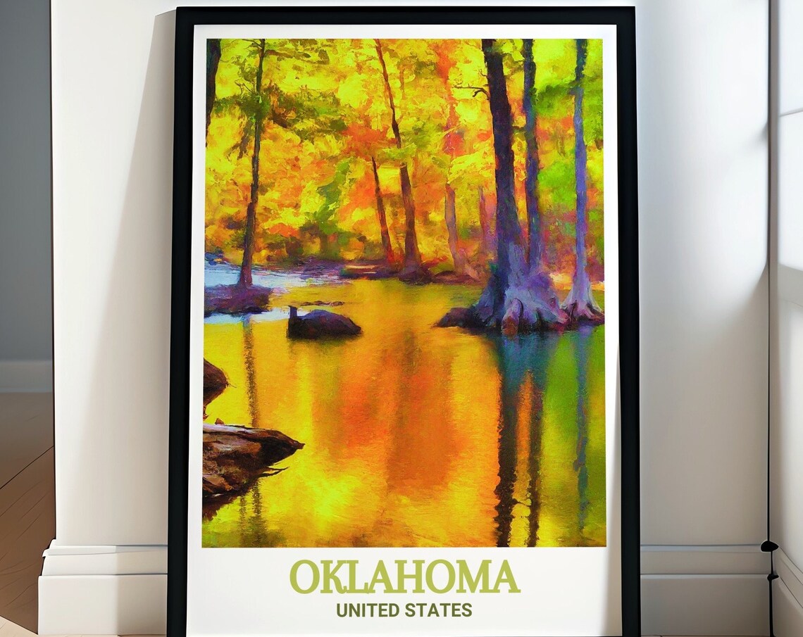 Autumn Cypress Swamp Golden Water Reflections Oklahoma Nature Poster