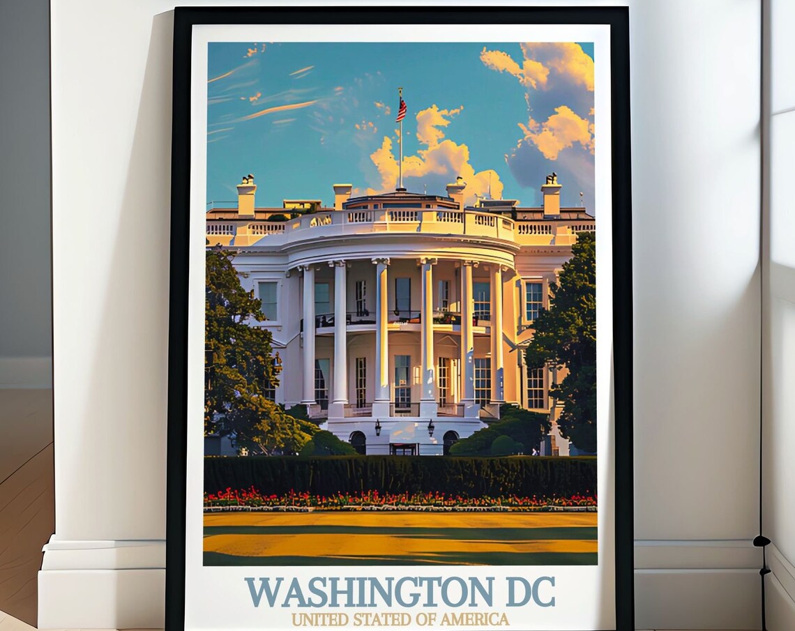 White House South Facade Glowing in Golden Afternoon Light Poster