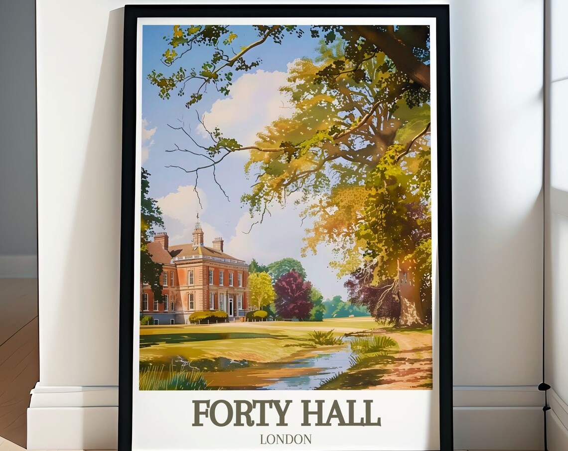 Forty Hall London Manor House Garden Watercolor Travel Poster