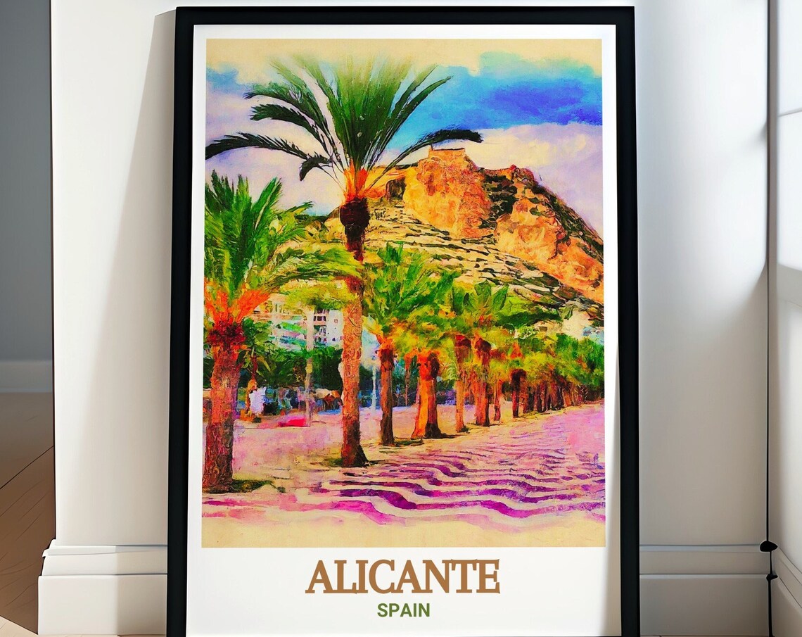 Alicante Explanada Palm Promenade Watercolor Spain Coastal Poster